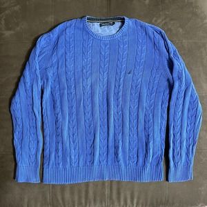 NAUTICA BLUE CABLEKNIT SWEATER PULLOVER COTTON MENS SZ XXL